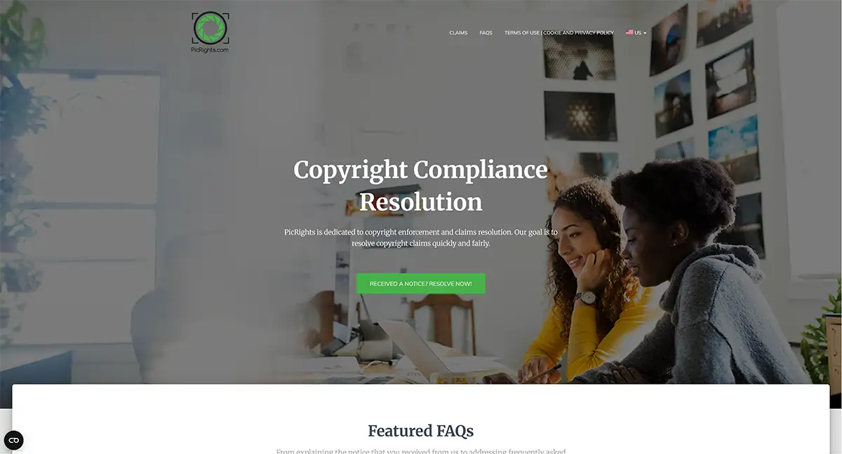 PicRights copyright infringement warning and image licensing documentation